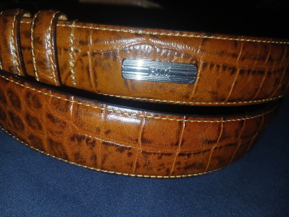 Polo Ralph Lauren Brown Croc Embossed MENS Single prong Leather Belt Sz: 36